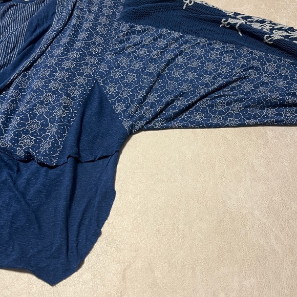 Free People Womens Indigo Dreams Tunic Embroidered Mesh Balloon Sleeves Boho XL - Picture 16 of 16